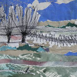 3 Willows on the levels hand coloured paper collage with stitching